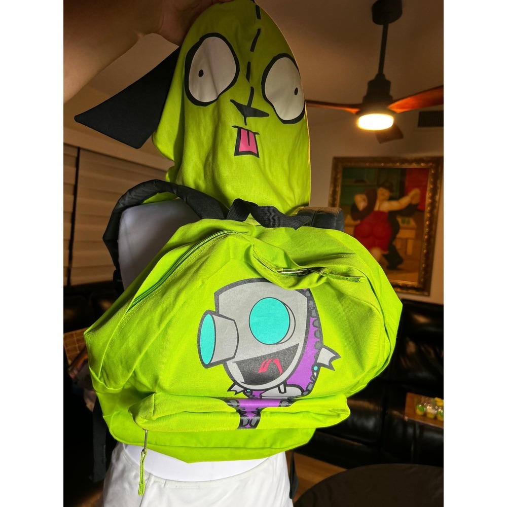 Vintage Rare Invader Zim Gir Neon Green Backpack with Attached Hood Nickelodeon